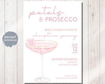 Pink Petals and Prosecco Bridal Shower Invitation Template - Etsy