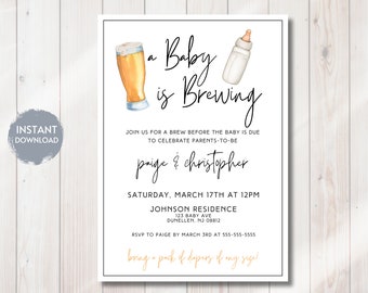 A Baby is Brewing, Diapers & Drinks, Beers, Huggies and Chuggies, Baby Shower Invite, Printable Editable Digital Download, Evite, DIY