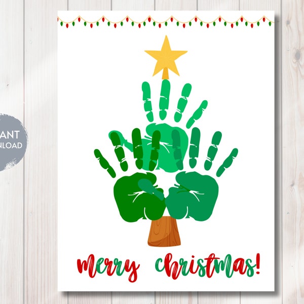 Christmas HANDPRINT Craft Template, Digital Download, Daycare Craft, Elementary School, Christmas Craft, Baby's First, Merry & Bright, DIY