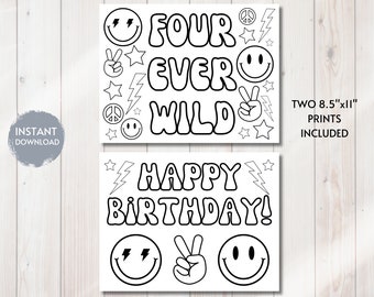 Four Ever Wild Birthday Coloring Page, Placemat Activity (digital ...