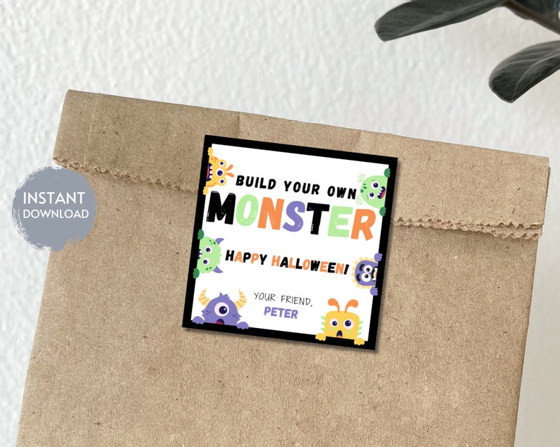 Build Your Own Monster Tag, Halloween Gift Tag, Make Your Own Monster ...