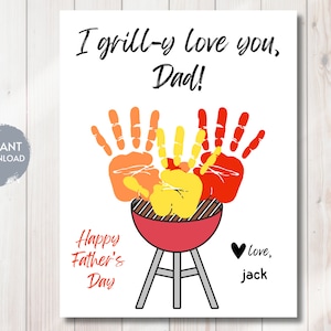 FATHER'S DAY Grilling Handprint TEMPLATE, Instant Digital Download, #1 Dad, Love You Dad, Kids Craft, Baby's First, Keepsake, Daycare, Gift