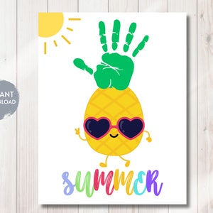 SUMMER Handprint Craft TEMPLATE, Pineapple Paint Craft, Beach Activity, Instant Digital Download, Kids Craft, Keepsake, Daycare Activity