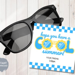 Étiquette de lunettes de soleil COOL d'été, cadeaux d'été pour lunettes de soleil, lunettes de soleil cadeaux, fête de classe, cadeau sans bonbons, cadeau d'école de vacances d'été