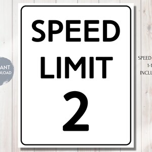 Letrero para fiesta de cumpleaños con temática de carreras de autos: LÍMITE DE VELOCIDAD (del 1 al 10), decoración imprimible, 8x10, auto de carreras rojo, descarga instantánea