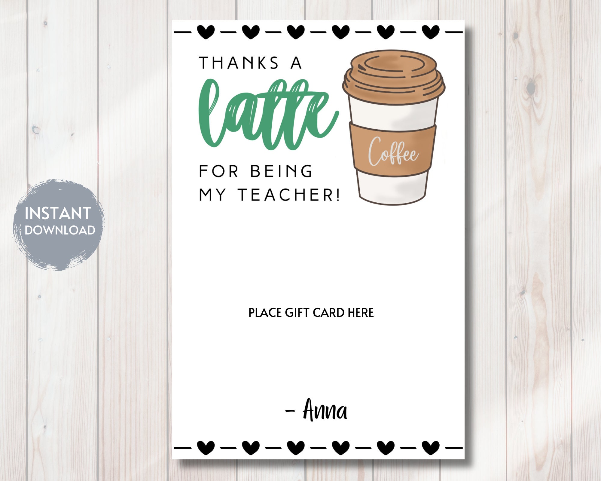 Teacher Appreciation Coffee Gift Card Holder Template, THANKS A LATTE ...