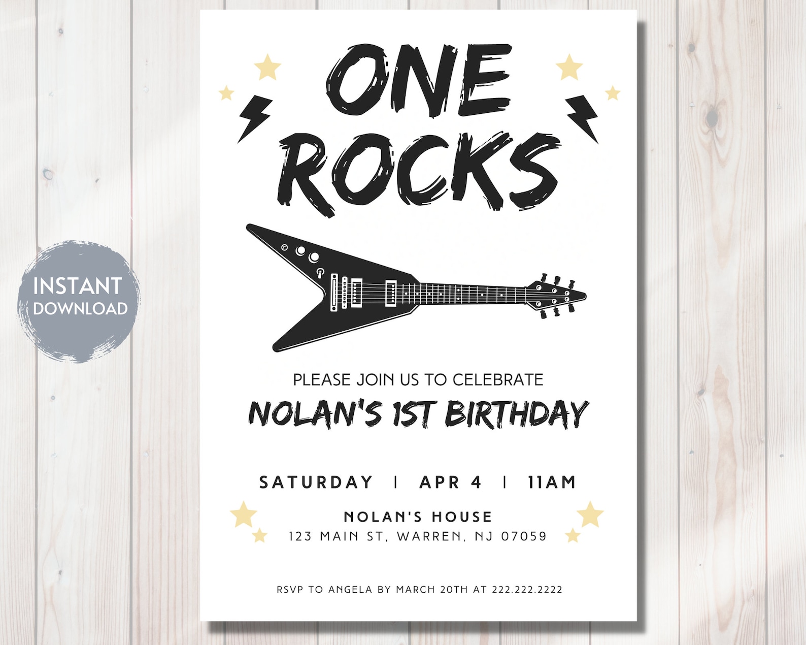 ONE ROCKS First Birthday Invitation, Rock N Roll Guitar First Birthday ...