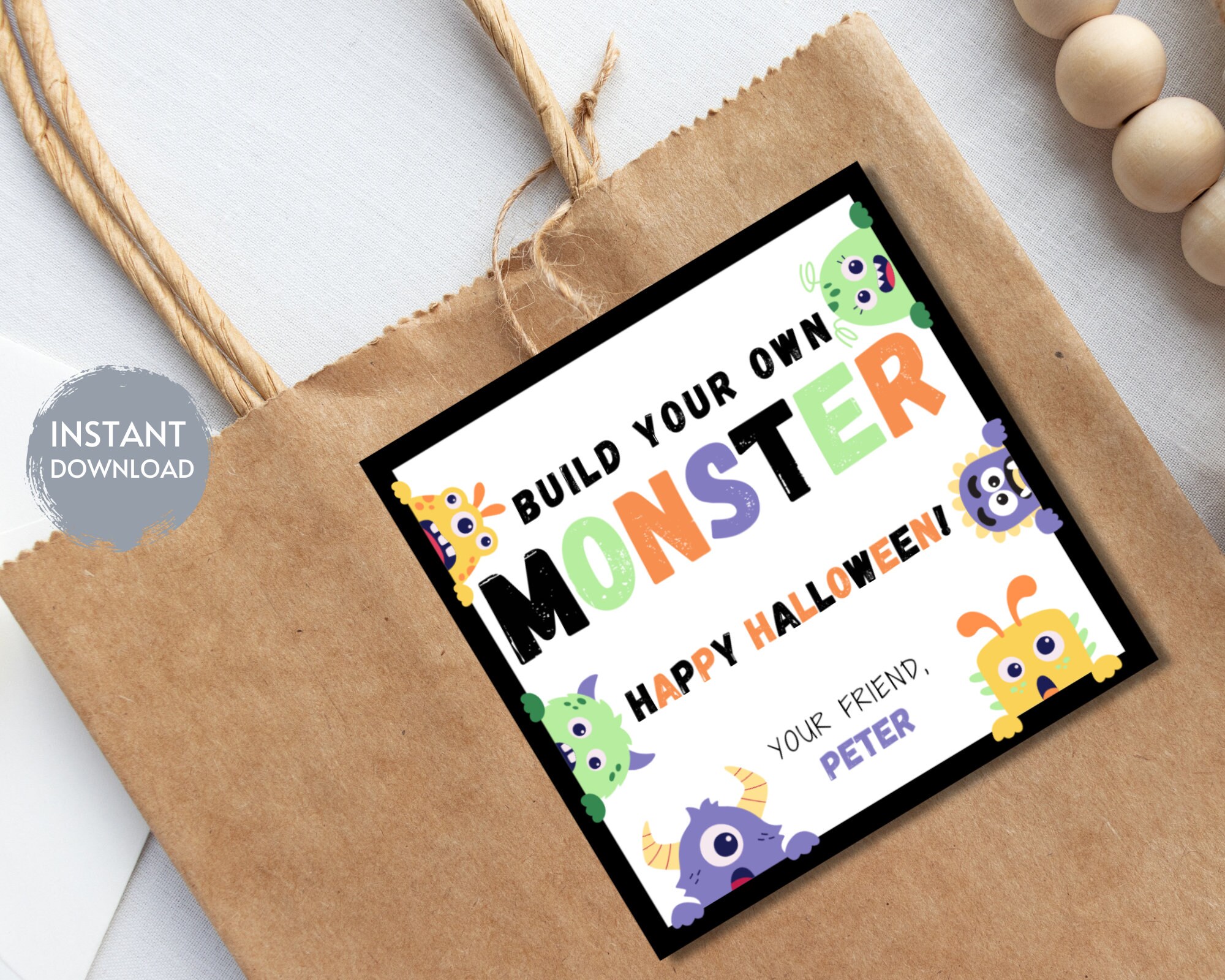 Build Your Own Monster Tag, Halloween Gift Tag, Make Your Own Monster ...
