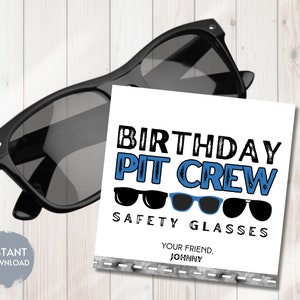 Race Car Party Favor Printable, Sun Glasses Race Car Theme Birthday Favors, Pit Crew Safety Glasses Favors, Classroom Party, Non Candy Favor