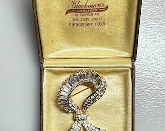 Hermoso (RARO) Vintage 1980's Gold Crystal Ribbon Broche FP336 EE. UU.