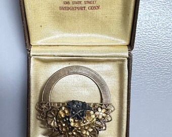 Hermoso Vintage 1980's DENISE BROWN Flores Broche Cesta