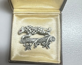 Hermoso vintage 1960 FLORENZA Leopard Panther Pink Eye Rhinestone Broche