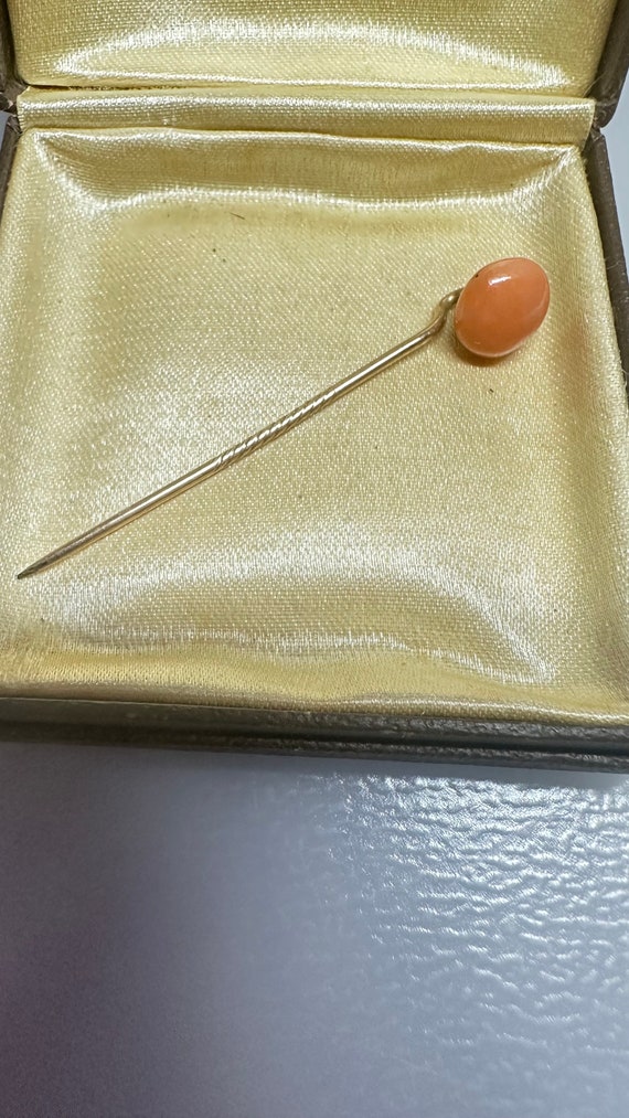 Beautiful Gold Filled Coral Stick Pin - image 2