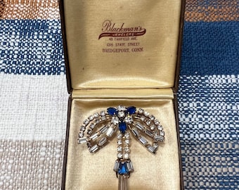 Beautiful 1940’s PHYLLIS Gold Filled Blue and White Crystal Drop Pin