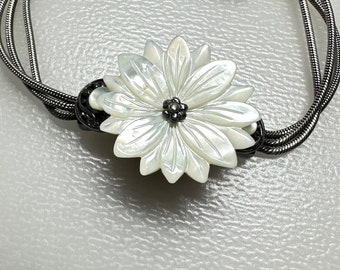 Beautiful GFJ Water Lily Sterling Mother of Pearl Bracelet