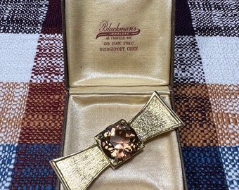 Beautiful Vintage 1960’s VANS AUTHENTICS Smoky Quartz Glass Gold Tone Brooch