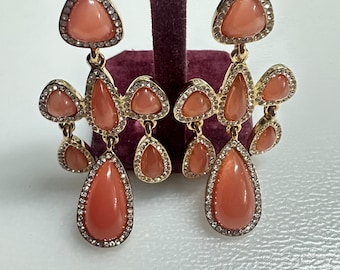 Beautiful Pair of 1930’s NOLAN MILLER Gold Coral Statement Large Earrings