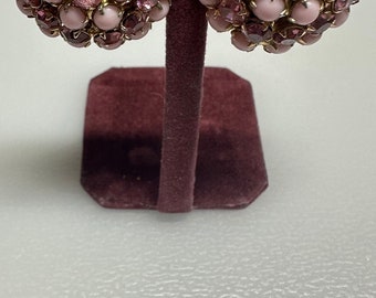 Beautiful Pair of 1950’s WARNER Clip-On Pink Flower Rhinestone Earrings