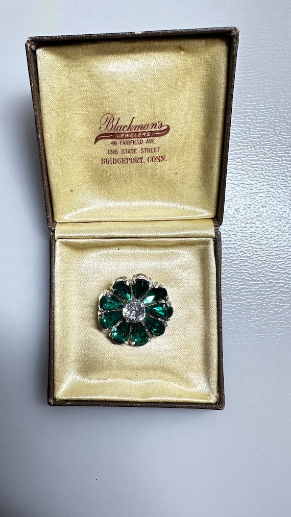 Stunning Vintage 1940’s Green and Clear Rhinestone