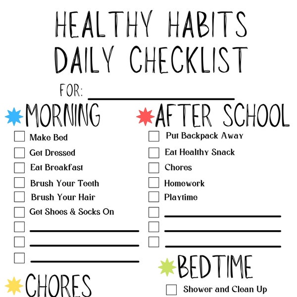 Healthy Habits Checklist, Kids Daily Routine,Printable Daily Routine, Daily Checklist, Chore Chart Printable, PDF, Instant Download