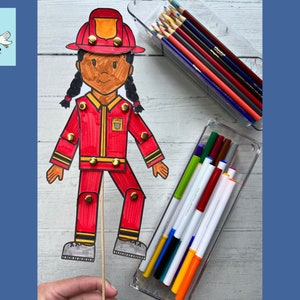 Craft |Paper Doll | Police Officer Fire Fighter | Articulated Doll | Paper Craft | Art Project | Childrens Paper Craft | Fire Fighter