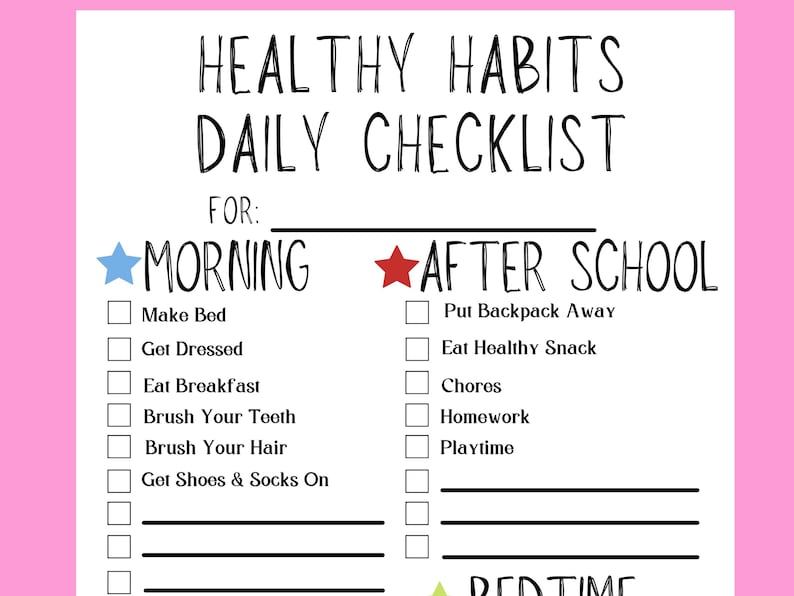 Kids Daily Routine Chart: Healthy Habits Checklist (PDF) - Etsy