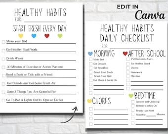 Dagelijkse routine voor kinderen: checklist gezonde gewoonten (pdf, bewerkbaar in Canva)