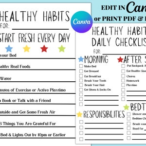 Healthy Habits Checklist, Kids Daily Routine,Printable Daily Routine, Daily Checklist, Chore Chart Printable, PDF, Instant Download