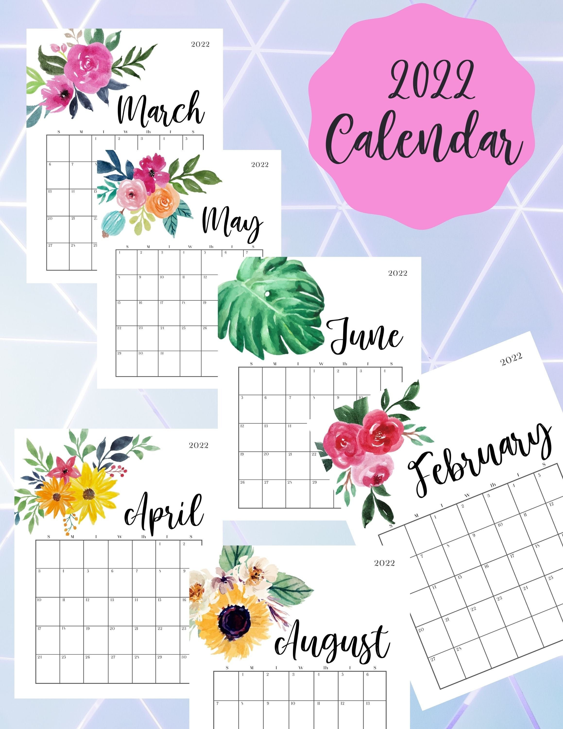 2022 Calendar Floral Calendar Printable Calendar 2022 | Etsy