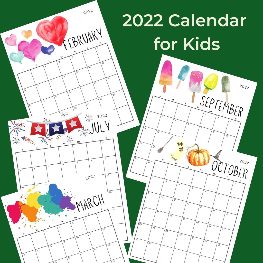 2022 Calendar Kids Calendar Printable Calendar 2022 Framed Calendar ...