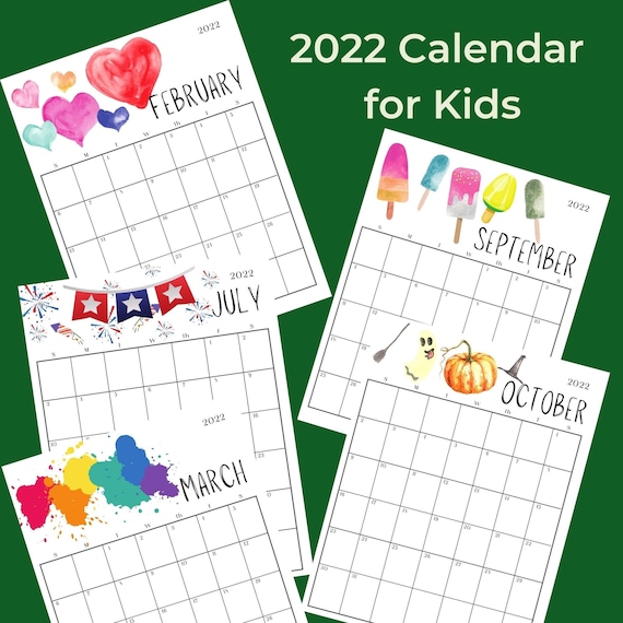 2022 Calendar Kids Calendar Printable Calendar 2022 Framed Calendar 2022 Holiday  Calendar - Etsy