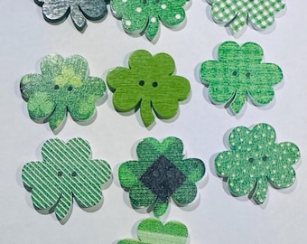 St Patrick's Day Buttons for Crafts - Assorted Wooden Shamrock Shaped Buttons - 10 buttons per pack