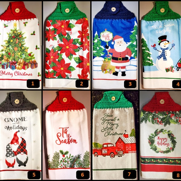 Christmas Kitchen Towels | Crochet Top Kitchen Towel | Kitchen Towels with Crochet Topper |