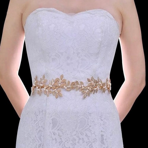 Gold Bridal Belt/rhinestone Pearl Belt/wedding Dress Etsy