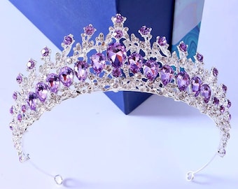 Crystal Purple Tiara Wedding Crown For Brides Bridal Hair Jewelry Women Gift Hair Accessories Princess Diadem Tiara Purple Crown Headpiece