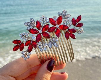 Burgundy-Red Hair Piece/Burgundy Hair Piece/Red Burgundy Hair Flower/Wedding Headpiece/Burgundy Hair Comb/Red Hair Vine/Bridal Hair Comb