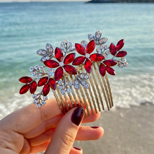 Burgundy-Red Hair Piece/Burgundy Hair Piece/Red Burgundy Hair Flower/Wedding Headpiece/Burgundy Hair Comb/Red Hair Vine/Bridal Hair Comb