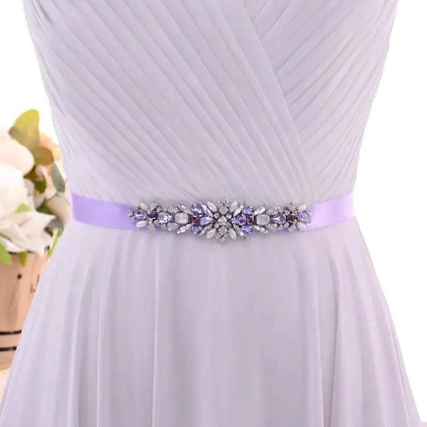 Purple Bridal Belt Crystal Beaded Wedding Sash Rhinestone Wedding Dress Waist Belt Gift For Her Crystal Sash Belt Bridal Gift