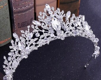 Baroque Silver Wedding Tiara Bridal Crown Rhinestone Crystal Hairpiece Bridal Tiara Set Flower Girl Tiara Silver Pageant Diadem Headpiece