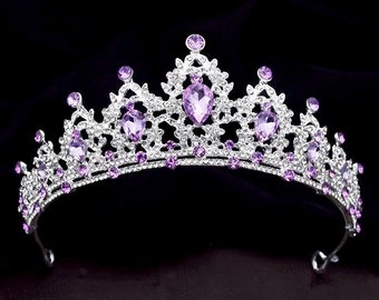 Purple Bridal Tiara Silver Baroque Crown Wedding Hair Accessories Crystal Rhinestone Hair Jewelry Purple Crown Birthday Tiara Queen Diadem