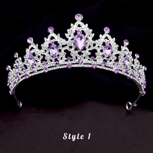 Purple Bridal Tiara Silver Baroque Crown Wedding Hair Accessories Crystal Rhinestone Hair Jewelry Purple Crown Birthday Tiara Queen Diadem