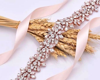 Rose Gold Crystal Wedding Belt Bridal Sash Belt Rhinestone Beaded Wedding Dress Belt Women Waist Belt Wedding Sash