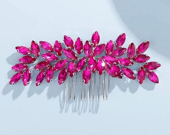 Pink Crystal Hair Comb, Pink Hair Jewelry For Women, Wedding Comb, Mother Of The Bride Headpiece, Prom Hair Clip, Pink Bridesmaid Jewelry