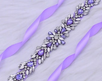 Gorgeous Purple Bridal Belt, Crystal Lavender Wedding Sash Belt, Bridesmaids Sash, Bridal Shower Gift, Purple Wedding Dress, Prom Jewelry