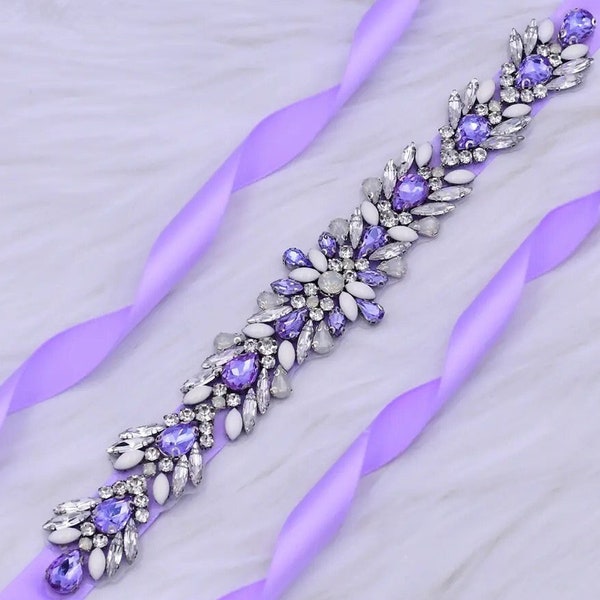 Gorgeous Purple Bridal Belt, Crystal Lavender Wedding Sash Belt, Bridesmaids Sash, Bridal Shower Gift, Purple Wedding Dress, Prom Jewelry