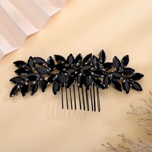 Black Crystal Bridal Hair Jewelry Floral Wedding Hair Comb Black Headband Bridal Hairpiece Hair Accessory Black Birthday Princess Hair Vine