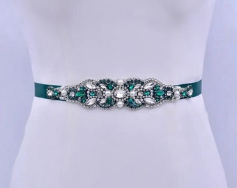 Emerald Green Belt Pearl Bridal Wedding Sash Rhinestone Belt Bridal Accessories Jewelry Bridal Shower Gift Emerald Crystal Belt Bride Gift
