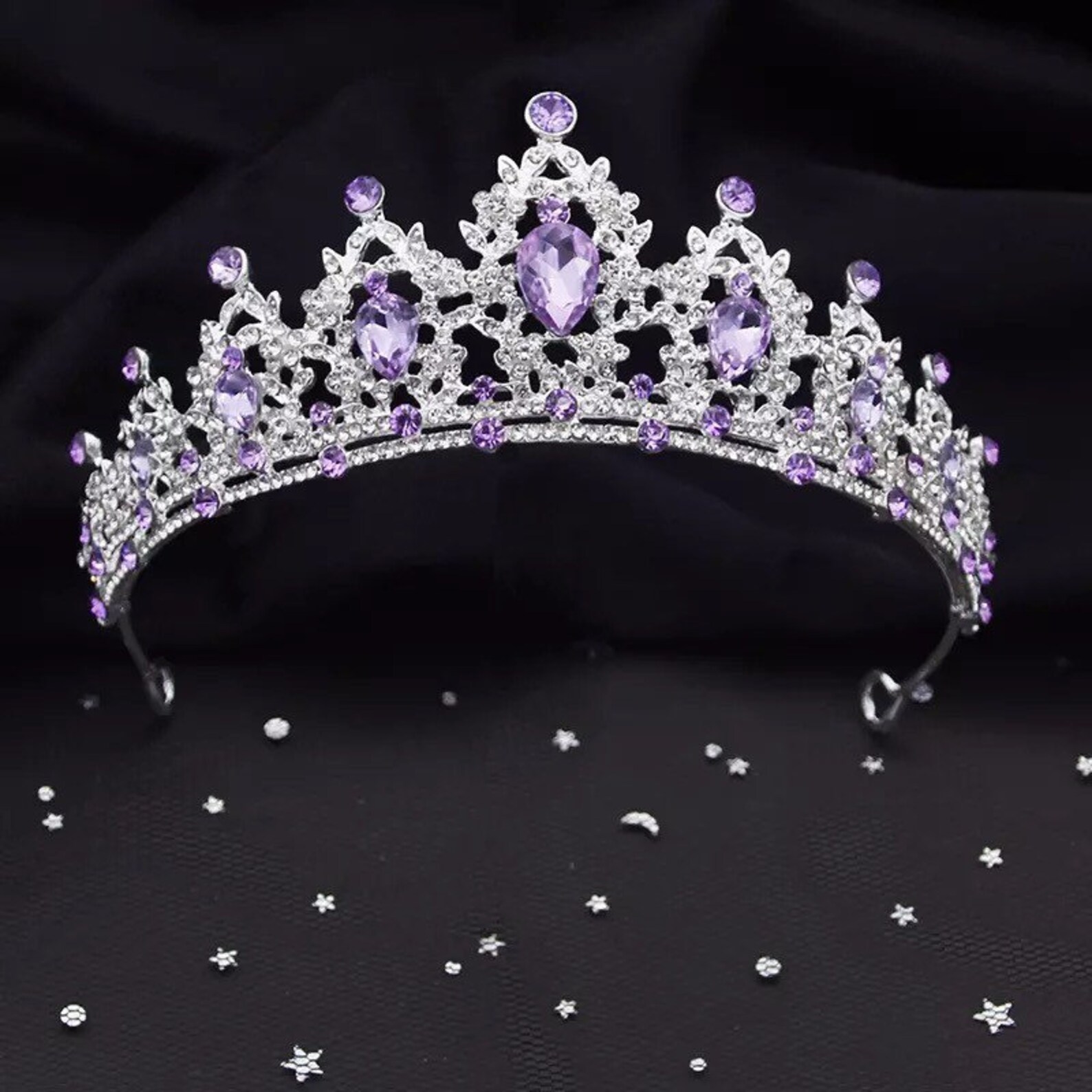 Purple Bridal Tiara Set Wedding Tiara Set Crystal Necklace Etsy