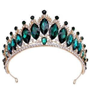 Emerald Green Gold Bridal Tiara, Baroque Crystal Wedding Crown ...