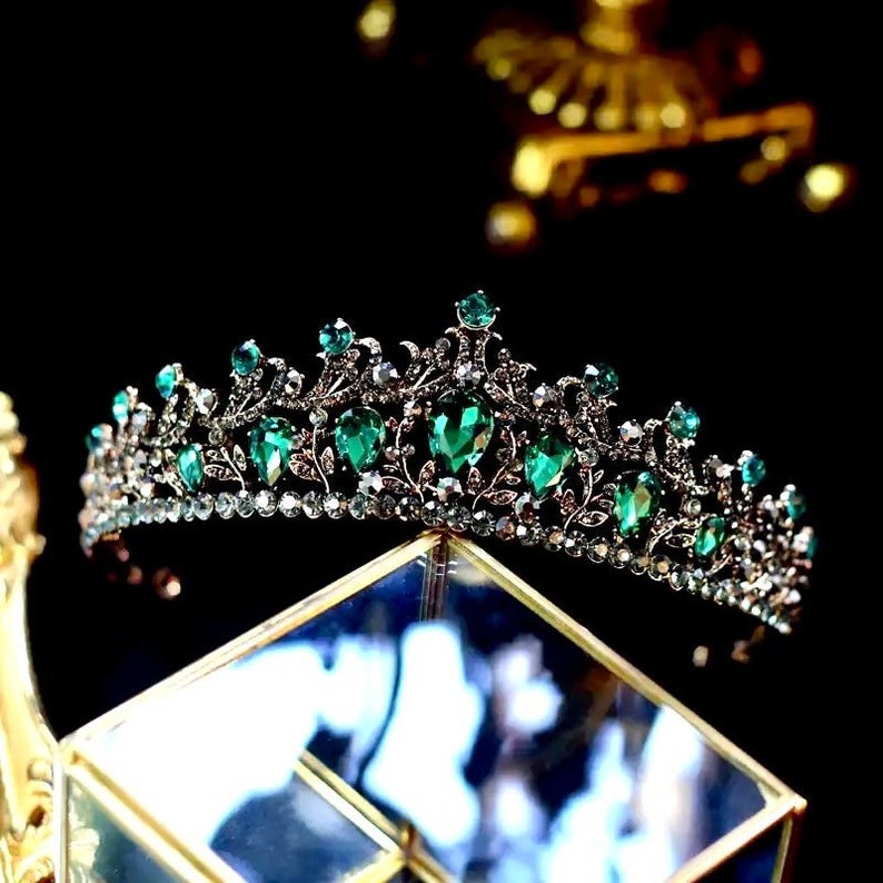 Baroque Emerald Green Tiara and Crown Crystal Retro Wedding Etsy